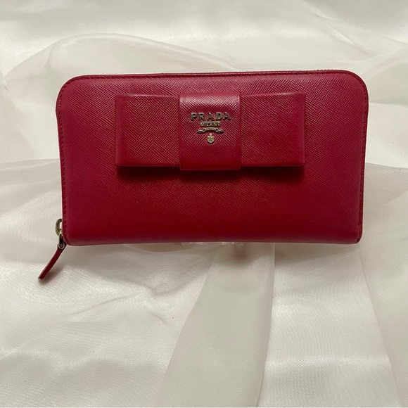 Prada Saffiano Leather Fiocco Bow Peonia Wallet - Picture 4 of 13